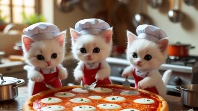 Милые котята готовят пиццу