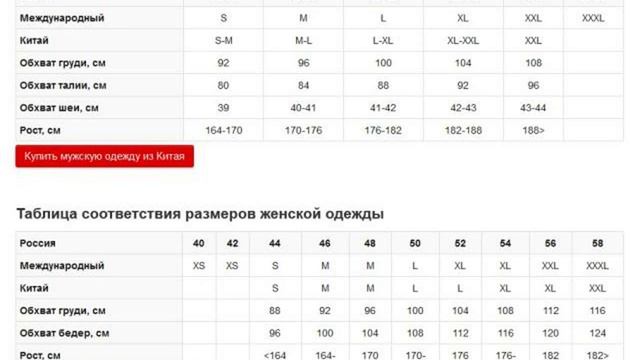 размеры одежды на китайских сайтах