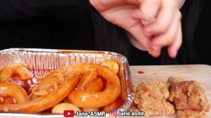 ASMR NOODLES TTEOKBOKKI + FRIED CHICKEN HOT WINGS 황금올리브 치킨 핫윙, 누들 떡볶이, 순대 먹방 JANE ASMR 제인