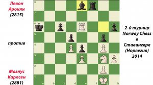 Магнус Карлсен против Левона Ароняна. 2-й турнир Norway Chess в Ставангере (Норвегия), 2014.