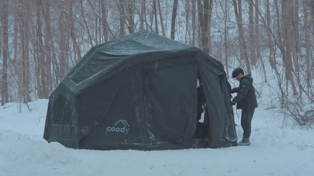 RYUCAMP . New Inflatable Tent . Wood Stove ASMR