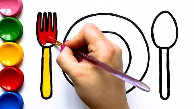 Menggambar Dan Mewarnai Piring, Garpu & Sendok Halaman untuk Anak