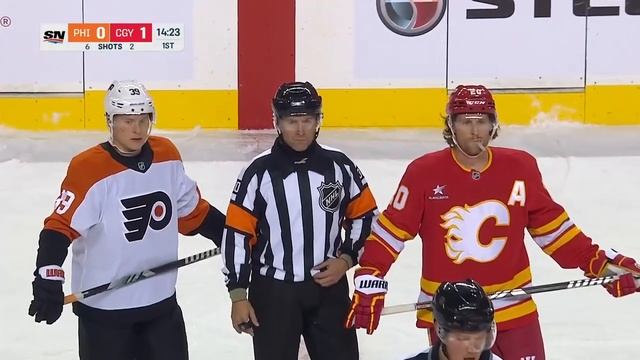 Flames' Jonathan Huberdeau Uses Shoulder To Redirect Puck Past Ivan Fedotov