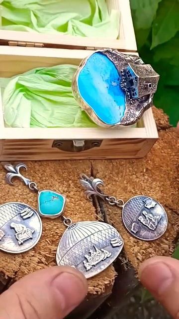 Серебряное кольцо Домик медитация #Национальныйкулон с Бирюзой и серьги -в  Германию!#ювелир#бирюза