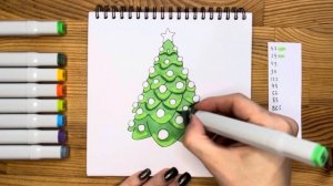 Как нарисовать елку скетч маркерами | Рисунок для детей, поэтапно и легко