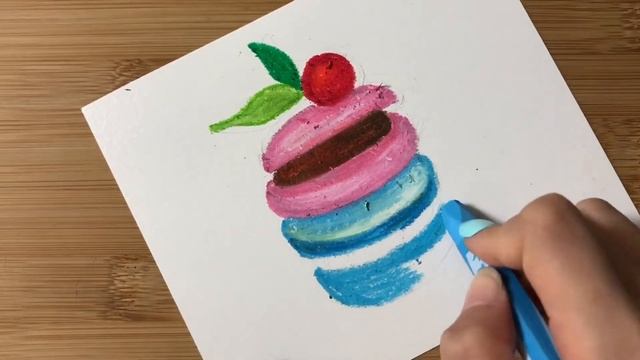 크레파스 간단하고 귀여운 마카롱 디저트 그림그리기 기초 초보 How to draw Macaron, crayon drawing смотреть онлайн