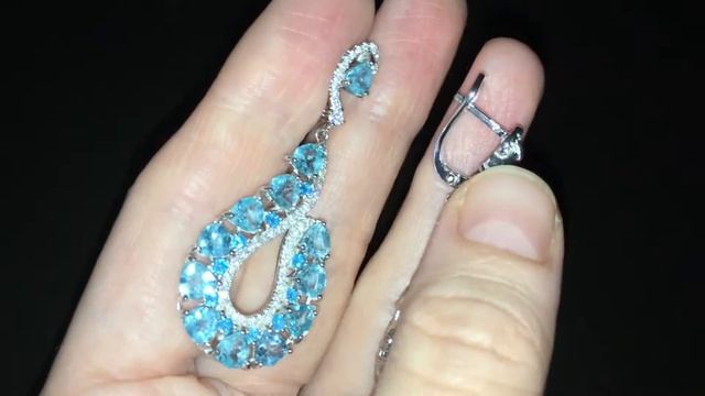 Серебряные серьги-люстры с неоновыми апатитами