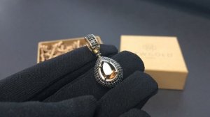 Подвеска 471 из желтого золота 585 пробы с раух-топазом и фианитами