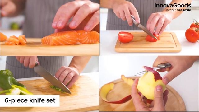 InnovaGoods Kitchen Cookware Knife Set & Wooden Holder