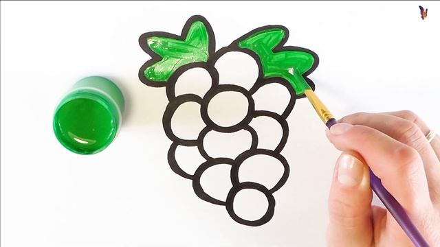 Рисуем фрукты - ВИНОГРАД. Как нарисовать виноградную кисть смотреть онлайн