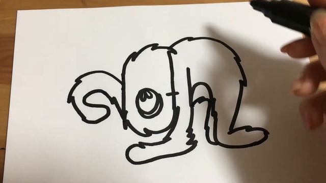 How to turn words " sloth "  into a doodle on small paper