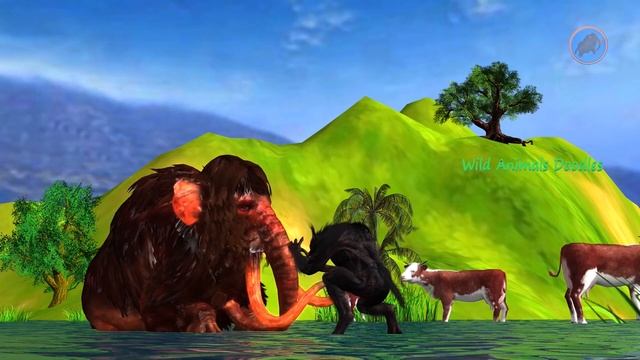Zombie Wolf and Woolly Mammoth Elephant Rescue Wild Bison Cow Wild Animal Doodles Mammoth смотреть онлайн