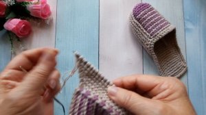 Шлепанцы домашние платочной вязкой.