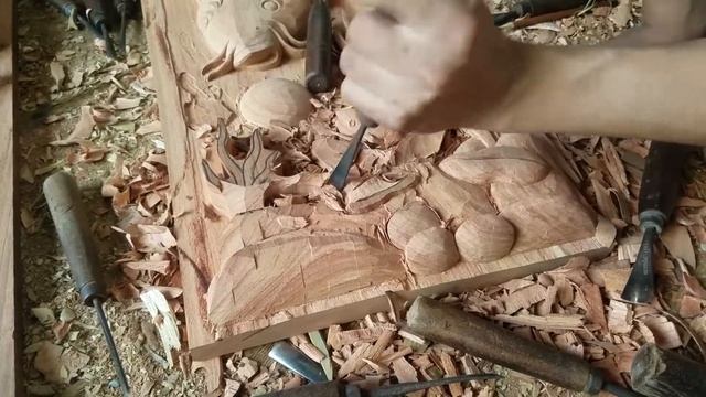 Amazing Woodworking Skills - Create Wonderful Landscape Picture | резные цветы и деревянная рыба #1