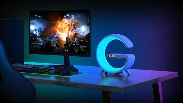 Multifunctional Wireless Charger Stand Alarm Clock Speaker APP RGB Light Fast Charging Station смотреть онлайн