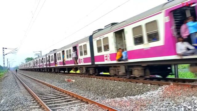 Speedy Colorful Modern ICF AC EMU train Furiously crossing Railroad смотреть онлайн