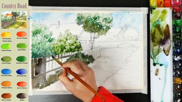 Basic Landscape Watercolor - Country Road (sketch & color mixing) NAMIL ART смотреть онлайн