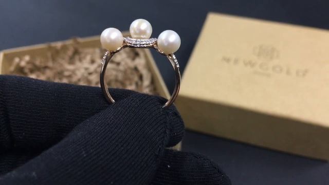 !! Кольцо 099342 из красного золота 585 пробы с жемчугом и фианитами смотреть онлайн