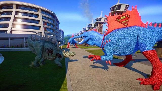 WOLVERINE REX VS SUPERMAN SPINOSAURUS VS JOKER-MAN: EPIC NEW HYBRID DINOSAUR FIGHT! смотреть онлайн