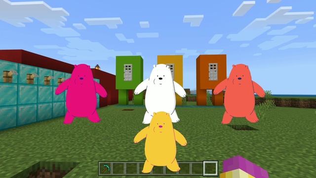 Polar bear, pink bear, orange bear and yellow bear dancing in minecraft #minecraft #meme