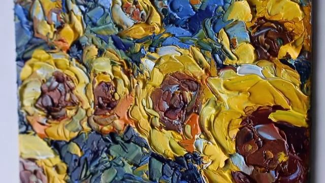 Sunflower Painting, Blue Green Yellow Wall Art, Sunflower Artwork, Painting Gift смотреть онлайн