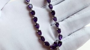 Серебряное Колье с натуральными уругвайскими Аметистами