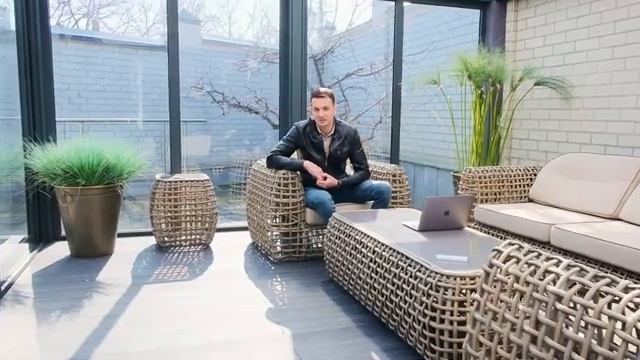 Биоклиматическая пергола Exterhaus, террасная доска из ДПК, садовая мебель Skyline Design