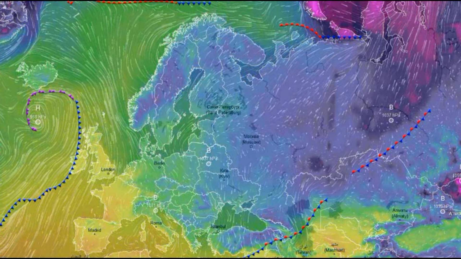 Движение воздушных масс воздуха над Европой и ЕТР за февраль 2025 года