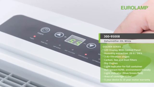 Αφυγραντήρας EUROLAMP GOLDEN SERIES 20L Λευκός / EUROLAMP Dehumidifier 20L White / 300-95008 смотреть онлайн