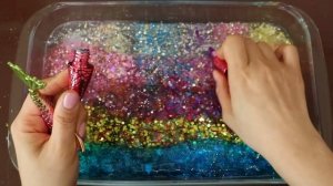 Смешиваем тени «Единорог», макияж, детали, блёстки в слайм!