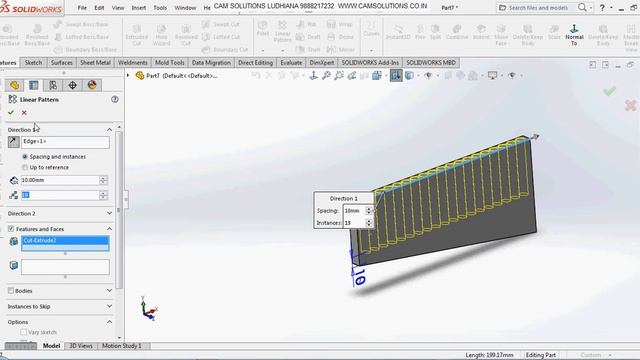 Solidworks Tutorial | Solidworks Pattern Feature Tutorial | Linear Pattern Feature Solidworks 2018