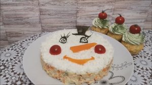 Салат СНЕГОВИК. Быстрый и красивый праздничный салат на Новый Год, новогодний стол