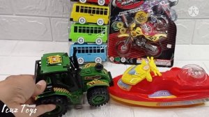 unboxing mainan bus tayo, motor boat, motocross, traktor