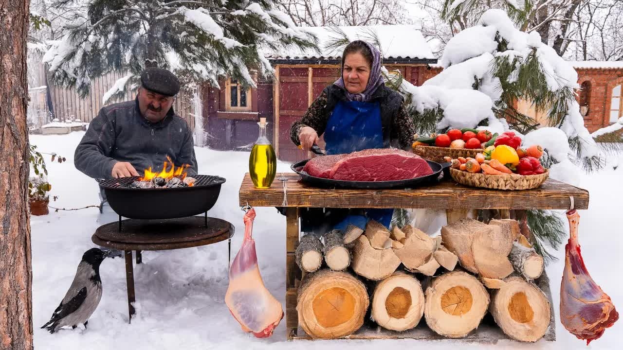 Зимний Деревенский Обед на Садже | Простая Деревенская Еда, Приготовленная на Открытом Воздухе