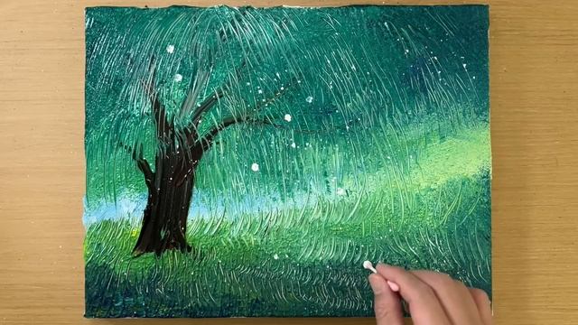 Scratch Painting Technique Using a Fork | Acrylic Painting | How to Draw a Grass Field смотреть онлайн