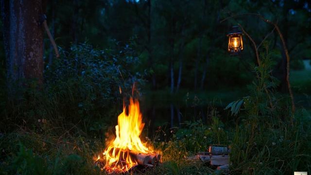 Костер в лесу, тишина, фонарь, звуки леса. Fire, Campfire смотреть онлайн