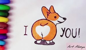 Как нарисовать прикольную открытку I love you 💓 с Корги 🥰