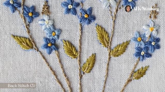 Blue Forget-me-not flower on shawl - Basic Embroidery for Beginner