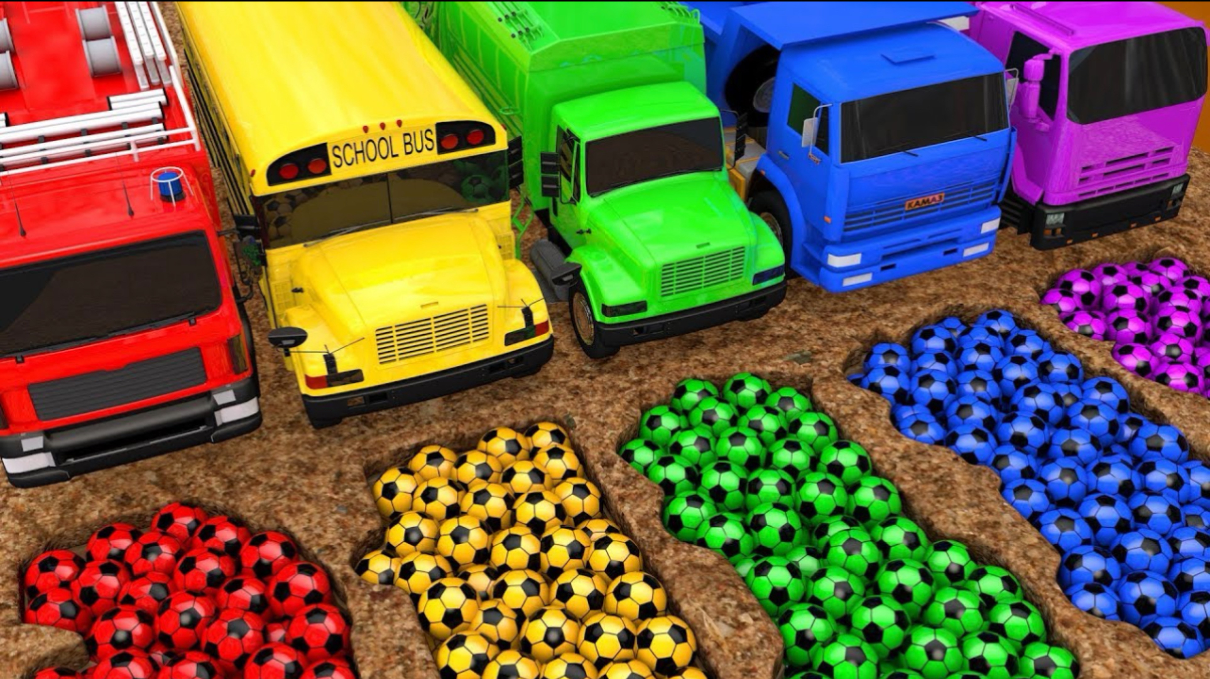 📹 Изучайте цвета с Street Vehicle VS PACMAN Surprise SoccerBall в Magic Slide Sand для детей