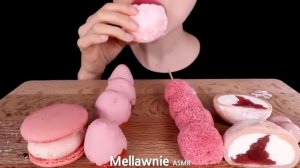 KOREAN FOOD PINK FROZEN FRUITS, ICE CREAM, CHOCOLATE, MACARON, RICE CAKES ASMR MUKBANG