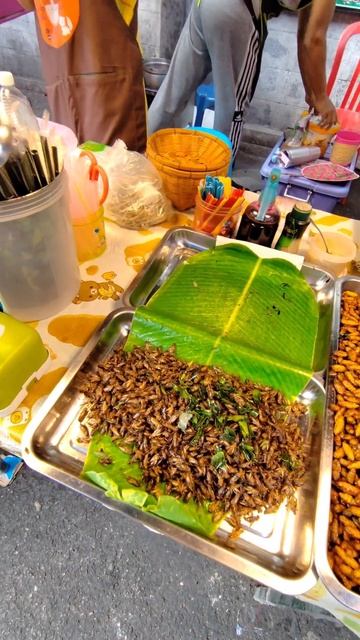 Жареные личинки и сверчки в Бангкоке - кто-то это ест😱🫣 смотреть онлайн