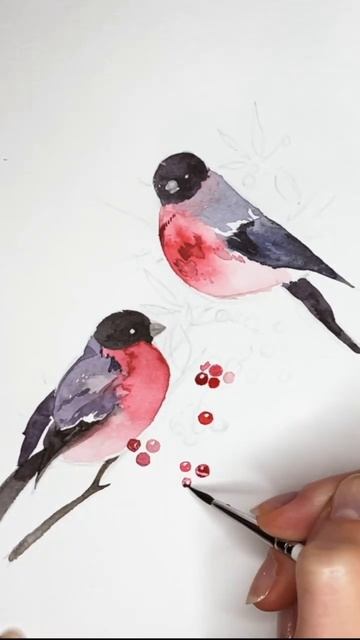 Снегири акварелью 🕊️ смотреть онлайн