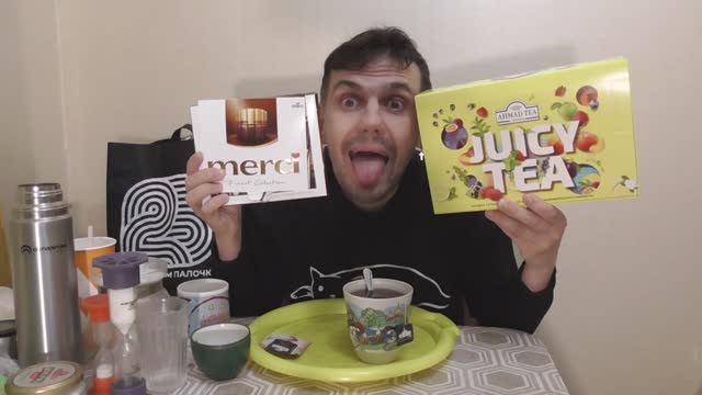 Дегустирую Чай черный и зеленый AHMAD TEA Джуси Ти Ассорти 12 вкусов, 60пак, Merci конфеты