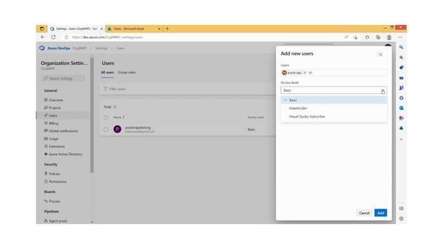 Manage User access in ADO Azure DevOps Organization