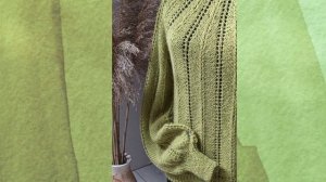 Оливковый джемпер спицами. Круглая кокетка. Фотоальбом.