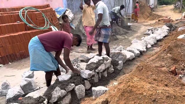 Amazing stone masonry! Large house composite wall stone masonry work using sand cement mixture смотреть онлайн