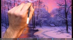 👍 Acrylic Landscape Painting - Winter Sunset / Easy Art / Drawing Lessons / Satisfying Relaxing.