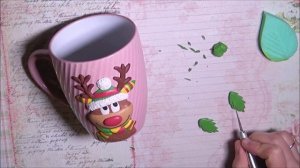 Олень. Новогодний декор кружки из полимерной глины