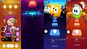 Masha and the Bear Vs Where's Chicky Vs Oddbods Vs Om Nom | Tiles Hop EDM Rush