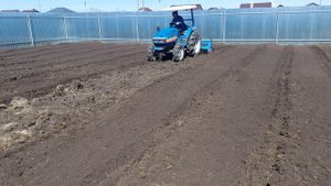 Вспашка земли минитрактором Исеки 245, почвофреза.